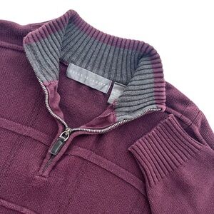 Oscar De La Renta Men’s XXL Burgundy Maroon Cotton 1/4 Zip Pullover Knit Sweater